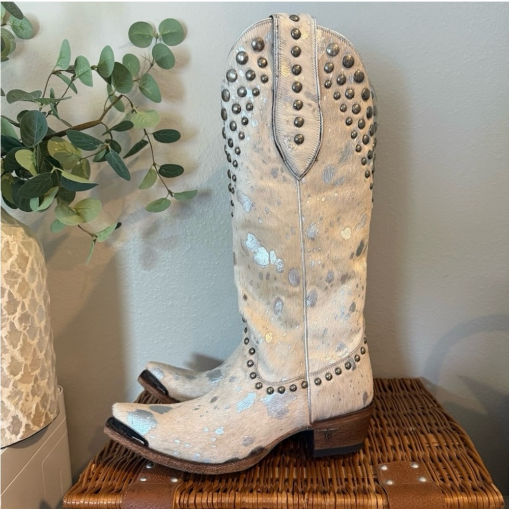 Lane “Wild Hair” off White and Silver Studded Women's Cowboy Boots - Picture 4 of 8